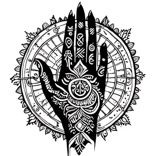 Henna Hand Tattoo With All Of Virgos Symbols Intertwined