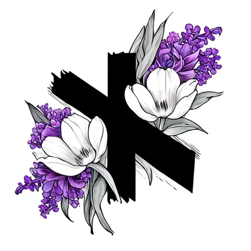 Cross With Tulips And Lilac Flower