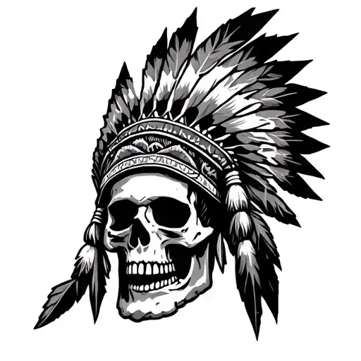 Native American Skull Wearing A Headdress Being Worn