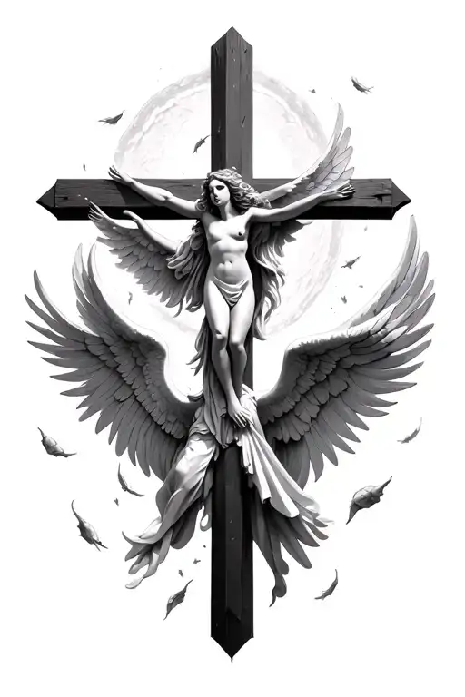 Angels Floating Around A Cross Intertwined