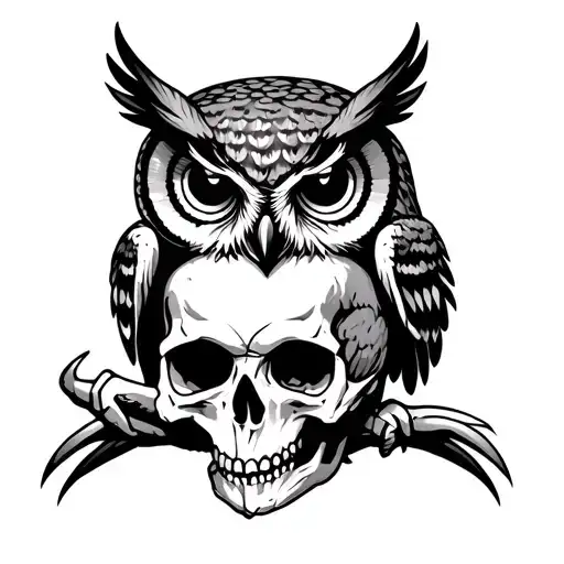 Symmetrical Owl Grabbing A Skull With Its Talons