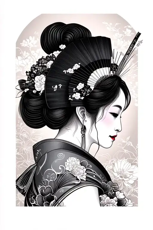 Geisha And Fan Side Profile