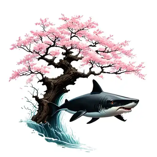 Cherry Blossom Tree With A Shark Going Throught It