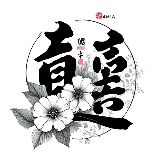 Amia Name In Chinese Along With Marigold Tagetes Tattoo Art Japan