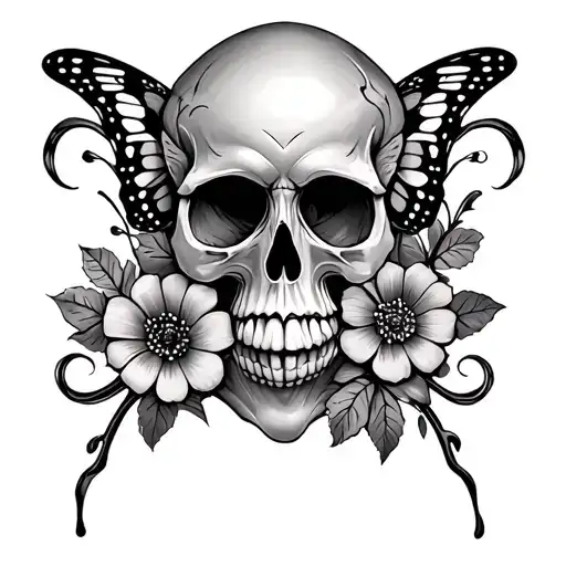 Butterfly Skull Flowers