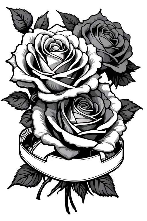 Three Roses Overlapping On Top Of Each Other With Banners Under Each Rose