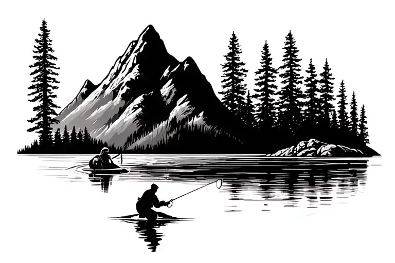 Fly Fishing Scene With Mountains