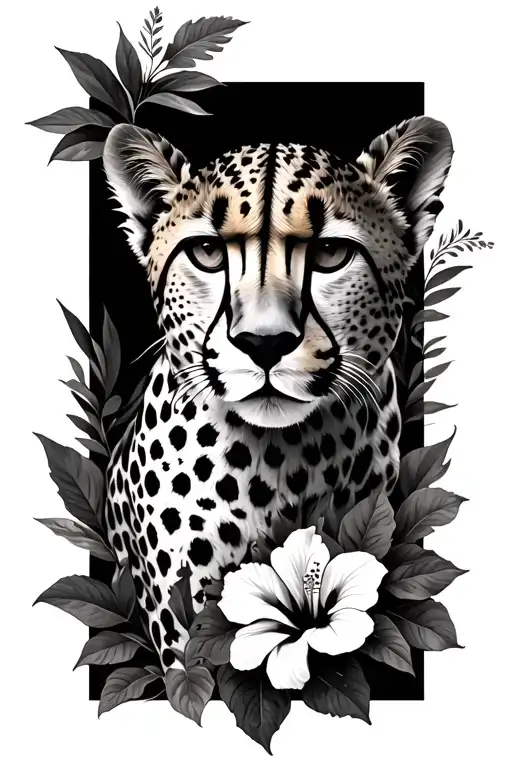 Cheetah With Hibiscus Flowers Wrapped