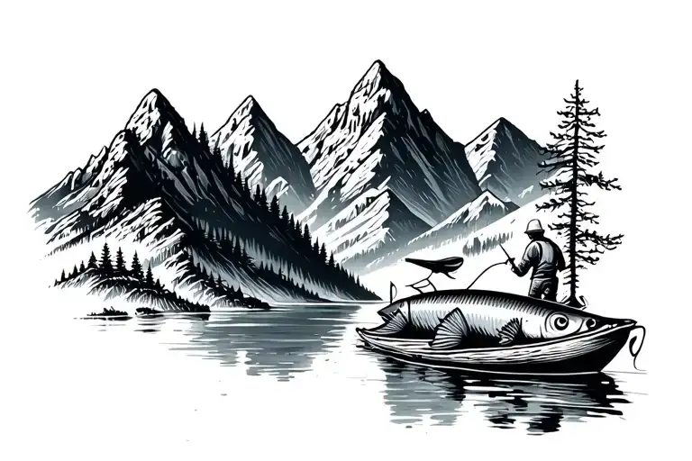 Fly Fishing Scene With Mountains