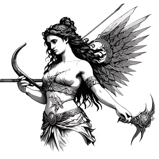 Greek Goddess Artemis Drawing Her Bow