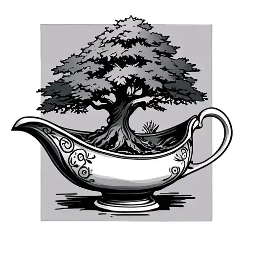 Gravy Boat With Small Tree Growing