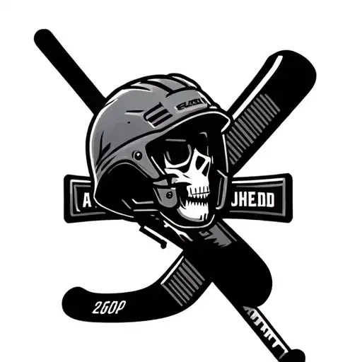 Battlefield Cross Tattoo With A Helmet Resting On Top Of A Hockey Stick