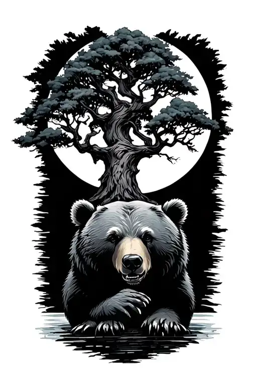 Bearner Under The Moon With Tree
