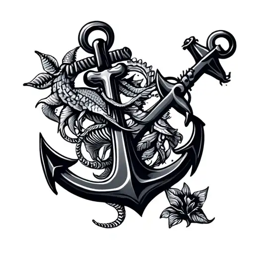 Dilecate Anchor With Marine Life Intertwined