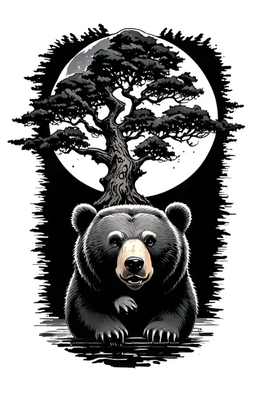 Bearner Under The Moon With Tree