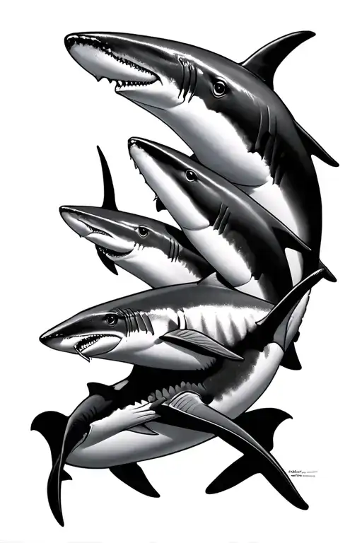 Fine Line Sharks Swimming Together