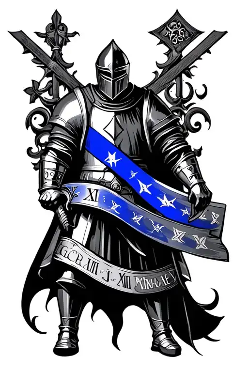 A Forearm Tattoo Of A Knight And The Thin Blue Line With Roman Numerals 266