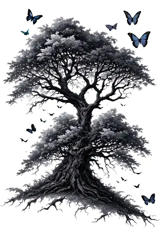 Tree With Butterflies Flying