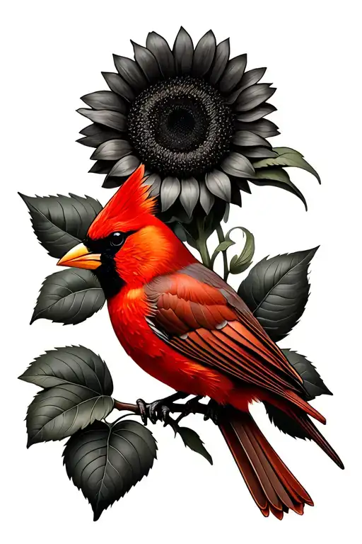 Cross With Sunflower And Red Cardinal Bird