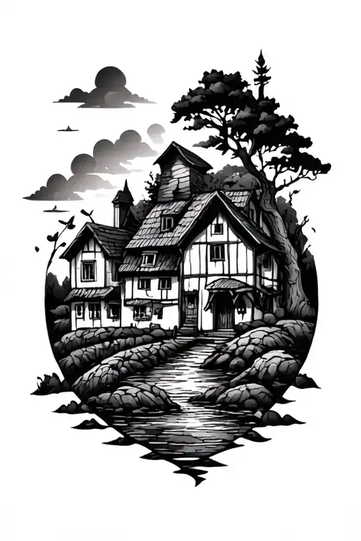 Tattoo In The Style Of The Village