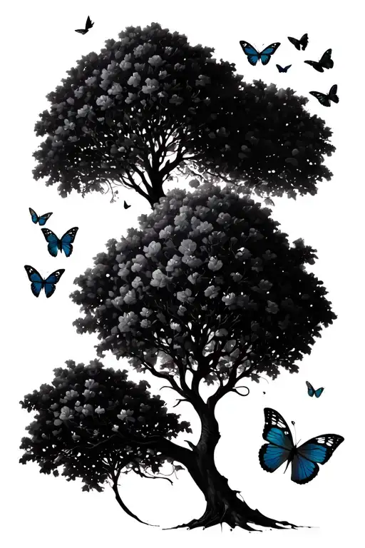 Family Tree With Butterflies Flying
