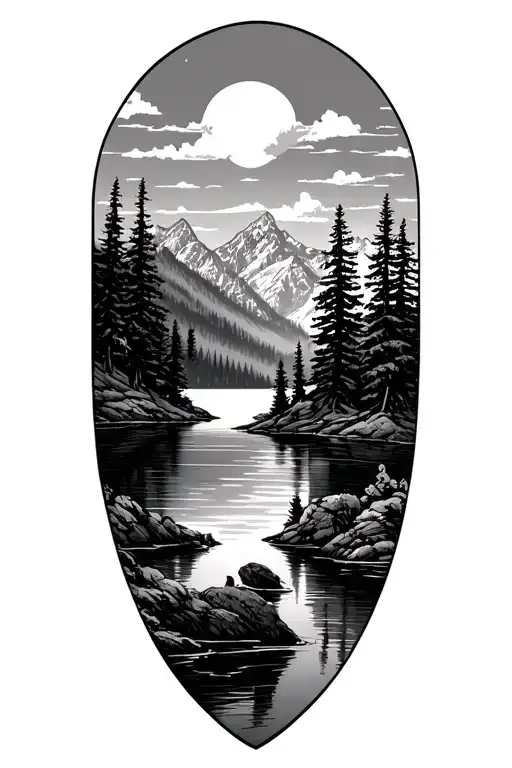 Mountains And Lake Scene