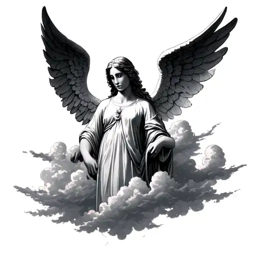 Angel With Clouds On The Top Of The Arm To Join My Tatto From The Chest That Has Clouds