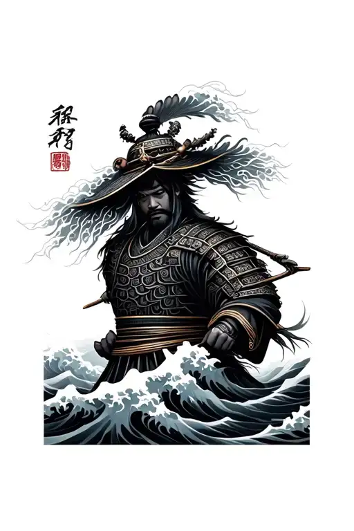 Japanese Wave Pattern With Samurai