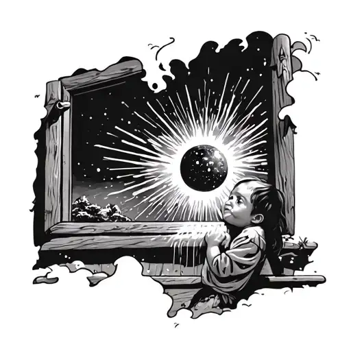 A Child Looking Out The Window Being Bathed By Celestial Rays