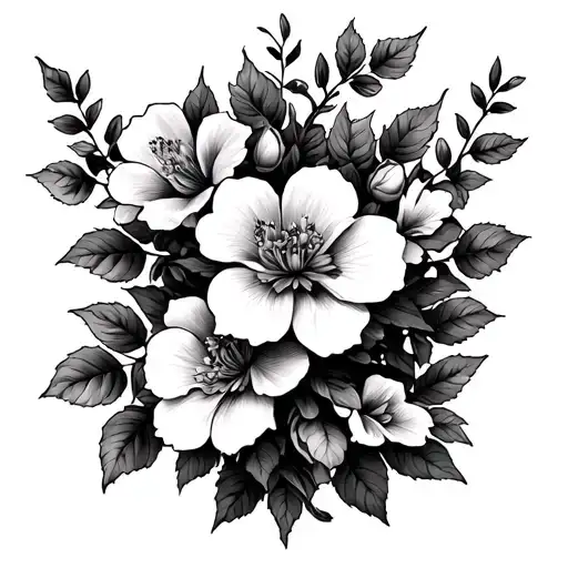 Ivy Rose Thron Wrapped Arm Sleeve Tattoo With Dogwood Flower Blooming