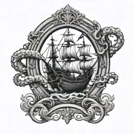 Kraken Vs Ship Sailing Through A Gate Opening