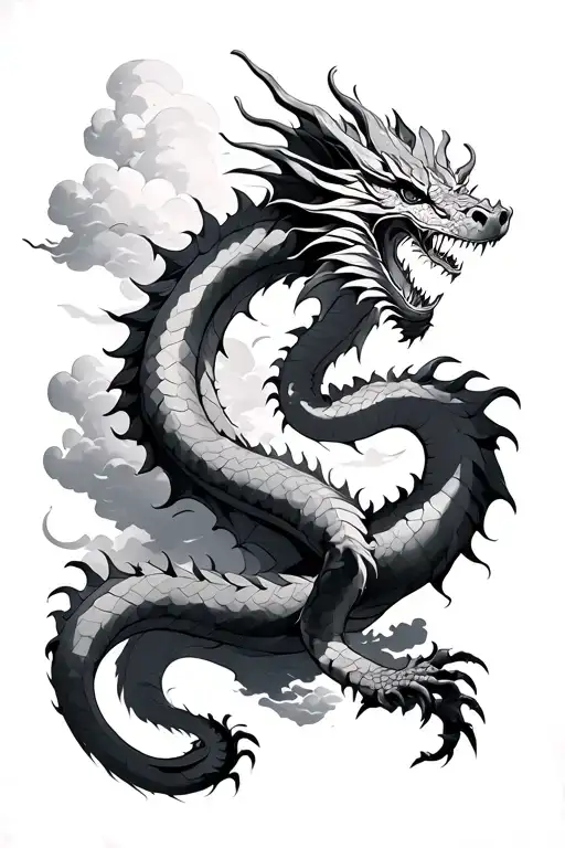 Dragon Wrapped Partially Hidden Behind Clouds