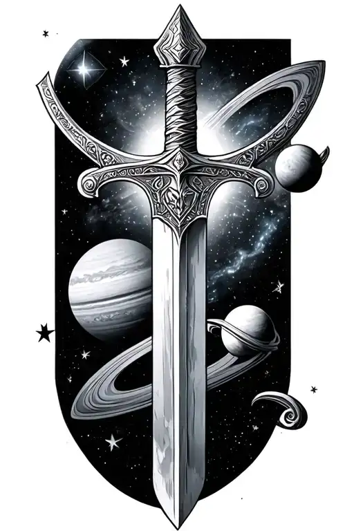 Viking Sword And Planets Stars And Nebulas