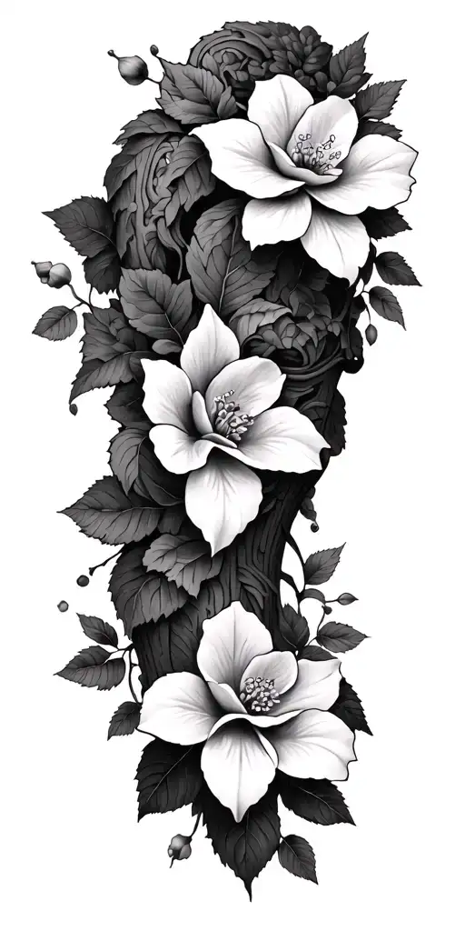 Ivy Rose Thron Wrapped Arm Sleeve Tattoo With Dogwood Flower Blooming