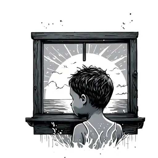 A Child Looking Out The Window Being Bathed By A Sunset