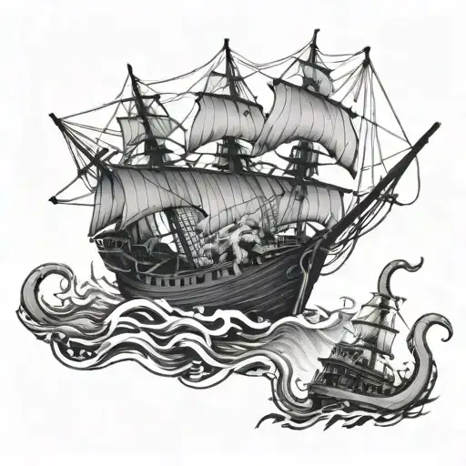 Kraken Attacking A Ship Sailing