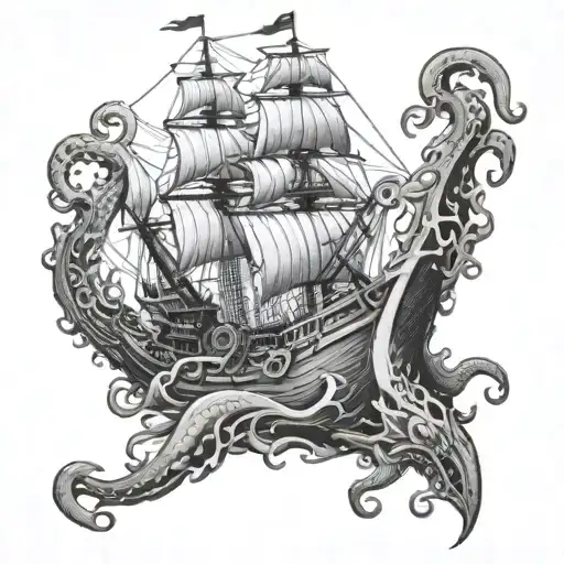 Kraken Attacking A Ship From Under