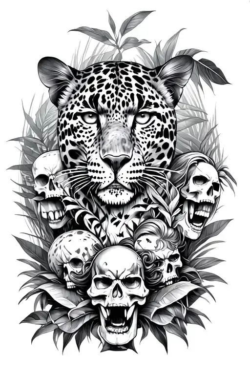 Jungle Theme With Leapord And Women And Skulls Surrounded