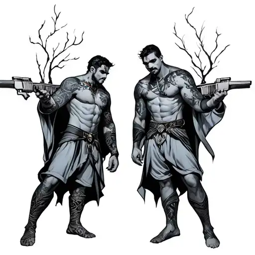 Two Men In Holding Costume