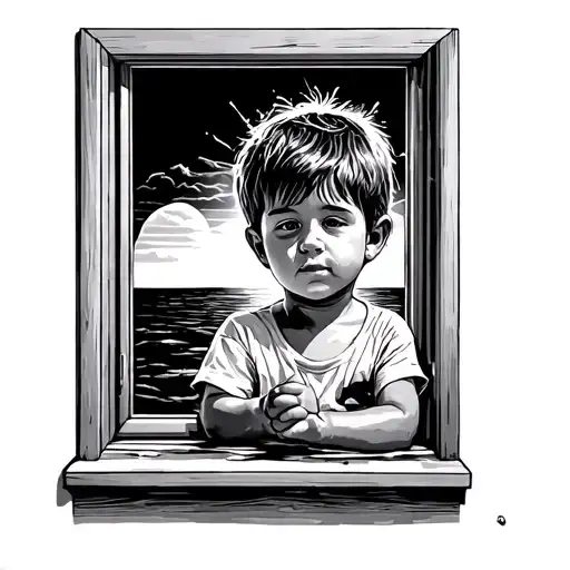 A Child Looking Out The Window Being Bathed By A Sunset