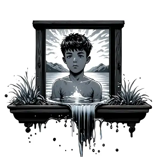 A Boy Looking Out The Window Being Bathed By A Sunset