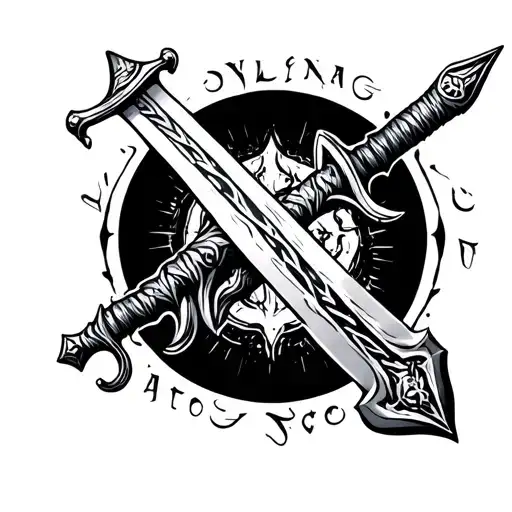 Viking Sword And Vulcan Script Surrounded