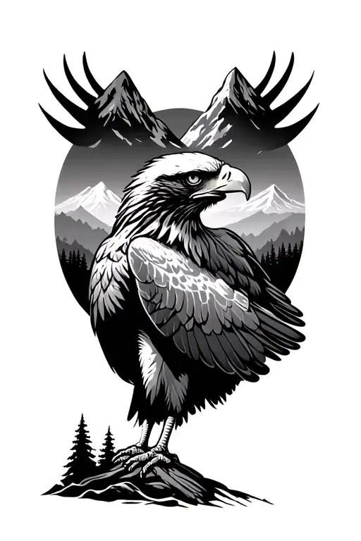 Eagle With Mountain Landscape