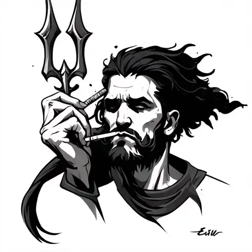 Exu Smoking Cigarette With His Trident In His Hands