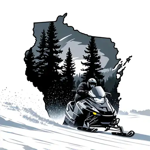 Snowmobiling Wisconsin Outline With Trees