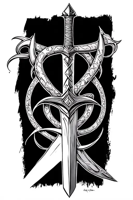 Viking Sword And Vulcan Script Intertwined