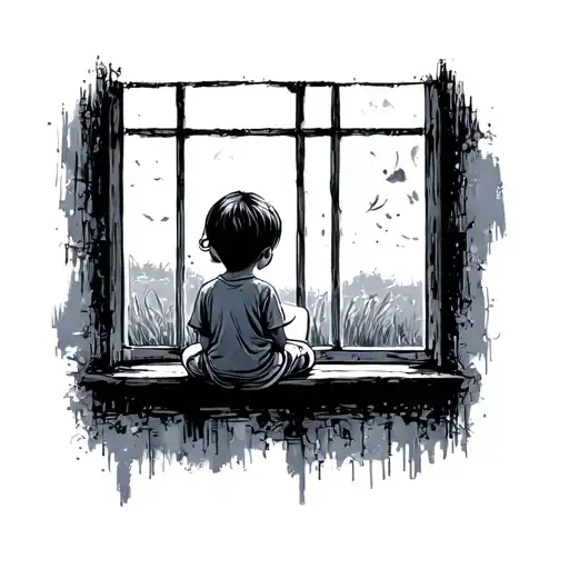 A Child Sitting And Looking Out A Window
