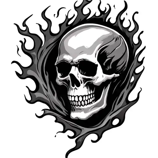 Skull And Flames Left Arm Sleeve
