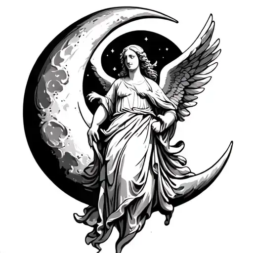 Moon Crescent With Angel On It