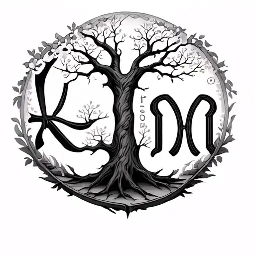 Create A Tattoo With The Initial L And M With The Tree Of Life